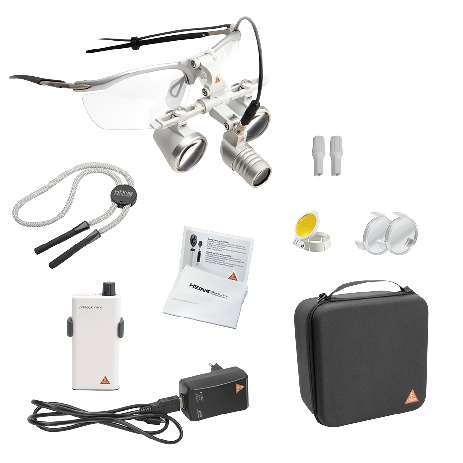 Loupes Heine HR 2,5x sur monture S-Frame et éclairage LoupeLight 2