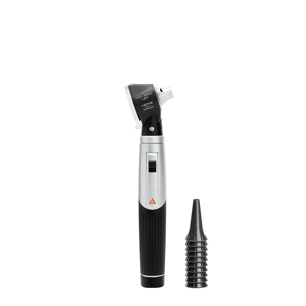 [HE_D-008.70.210_N] Otoscope Mini 3000 LED 2,5V, poignée à piles, 10 AllSpec Ø4 mm (Sans Fibre Optique, Noir)